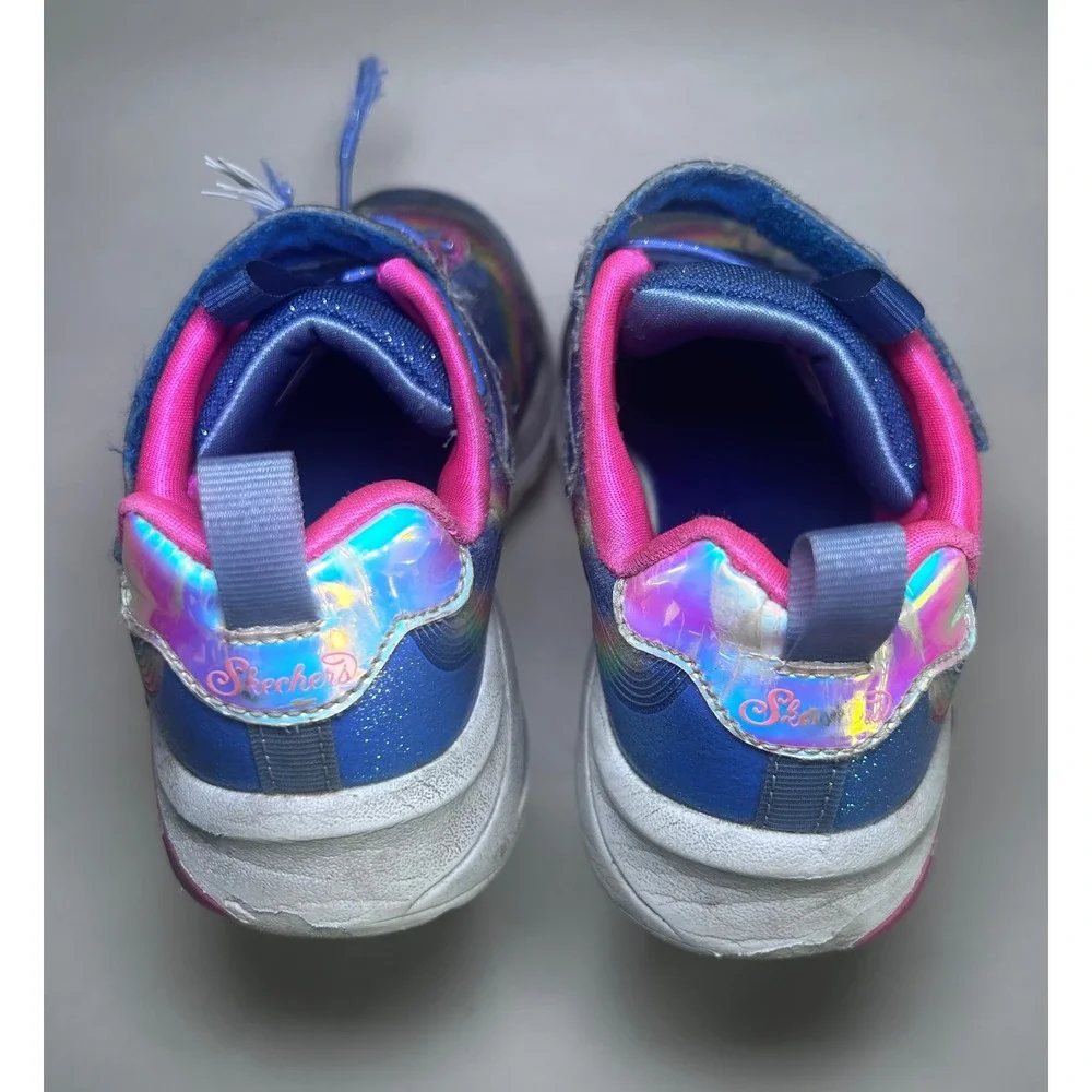 Skechers Unicorn Chaser Blue Rainbow Light Up Sneakers 302298L Girls Size 12